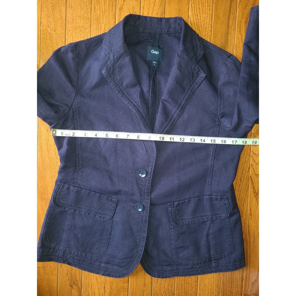 Gap Blazer Womens 6 Navy Blue Linen Blend Notch Lapel 3/4 Sleeve Prep Academic - Picture 2 of 9